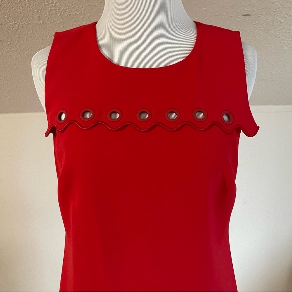 J. Crew Electric Red Scalloped Dress with Grommets NWT - Picture 4 of 10